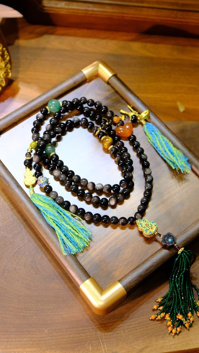 Black Obsidian Bracelet with Red Agate & Tiger Eye