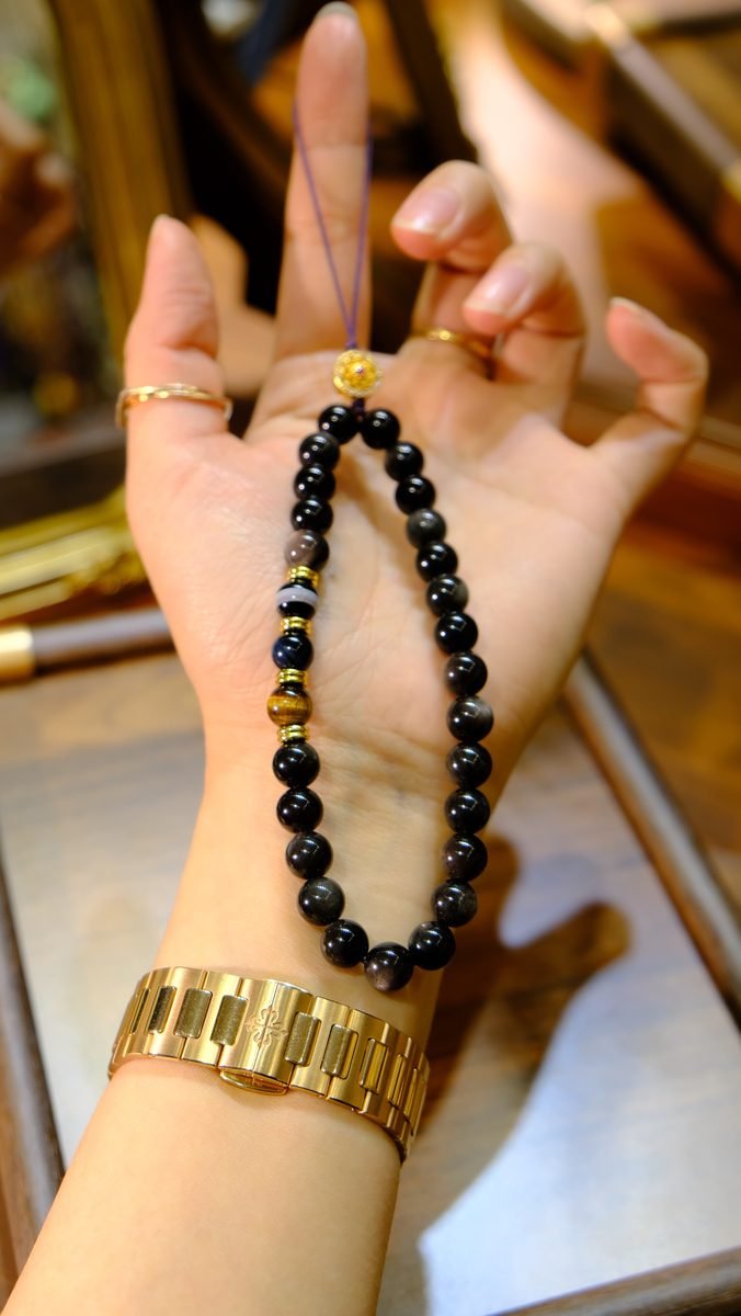 Black Obsidian Bracelet with Tiger Eye — Ref. 00721