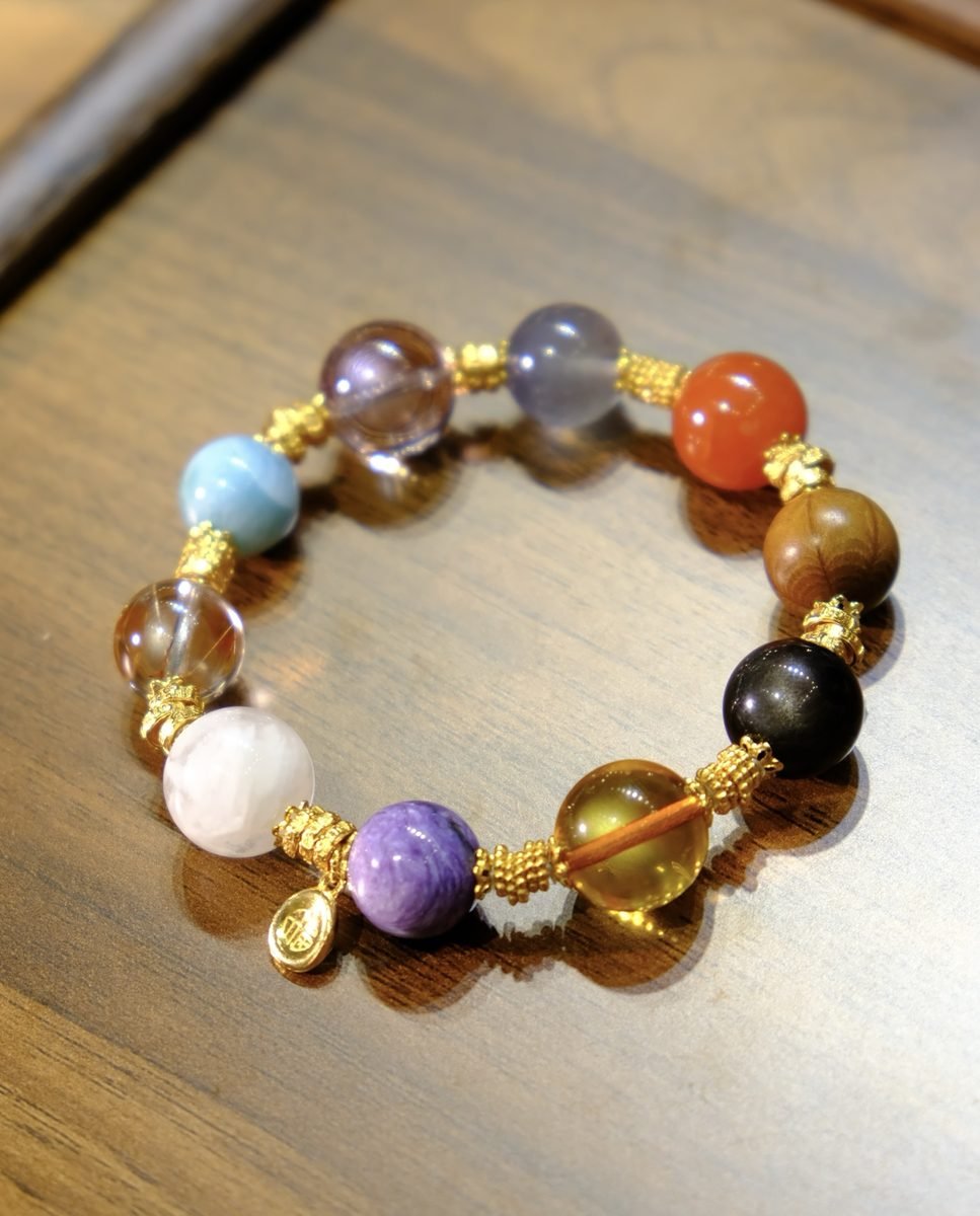 7 Chakra Balancing Bracelet with Amethyst & Rutilated Quartz — Ref. 00730