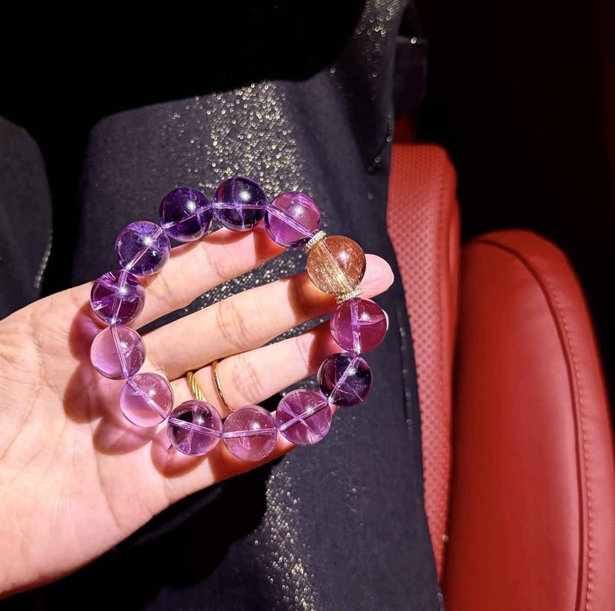 17mm Amethyst Bracelet with Rutilated Quartz