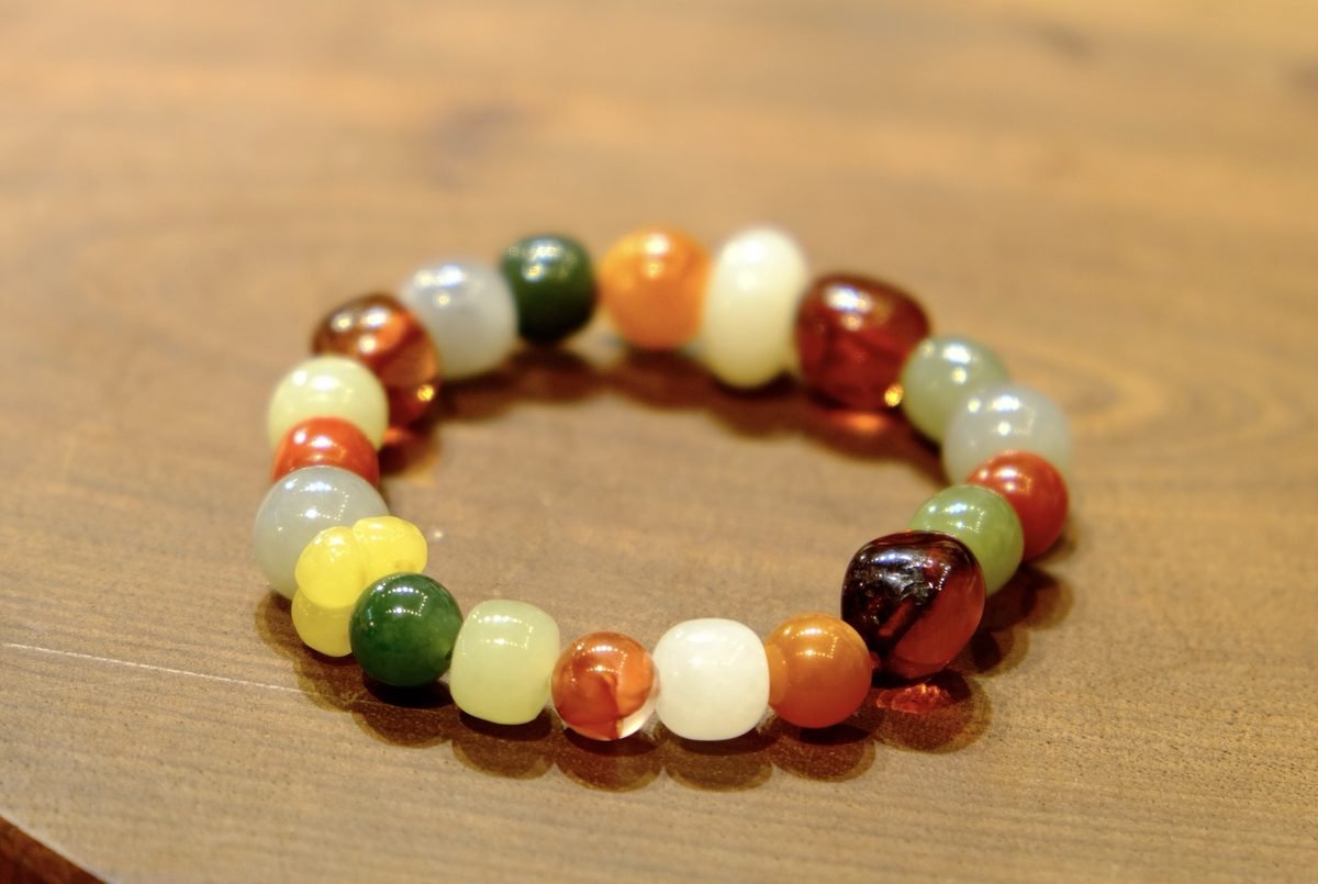 10mm 7 Chakra Balancing Bracelet with Jade & Red Agate