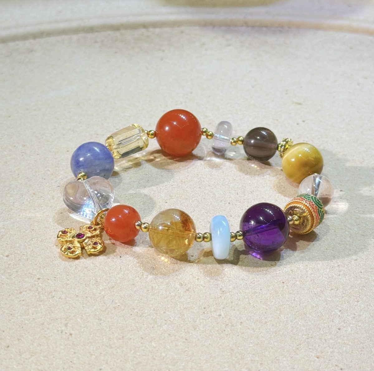 8-12mm 7 Chakra Balancing Bracelet with Amethyst & Citrine