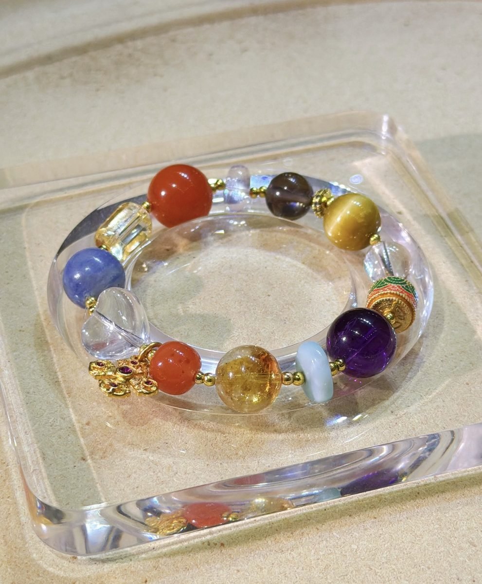 8-12mm 7 Chakra Balancing Bracelet with Amethyst & Citrine - Image 2