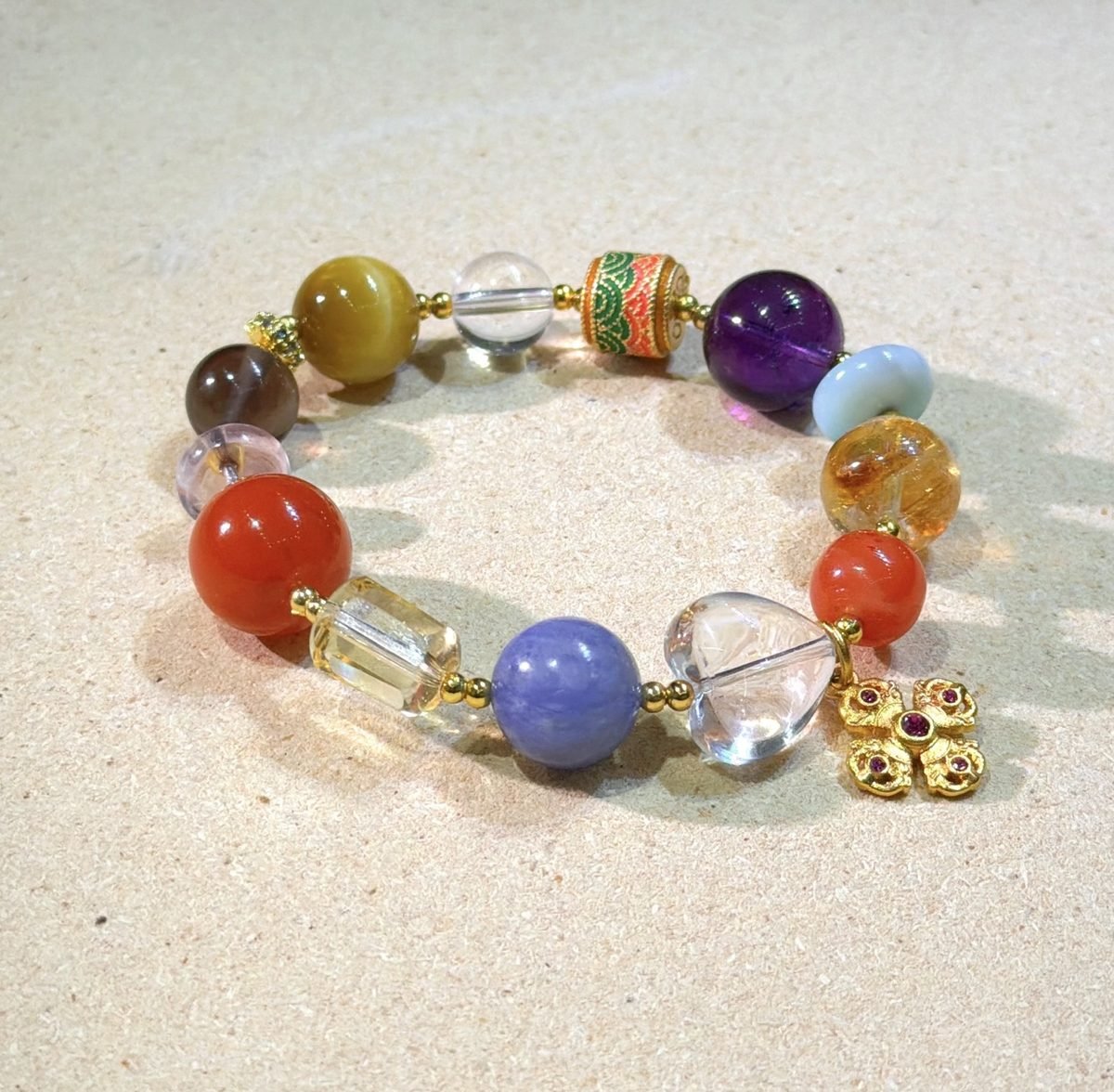 8-12mm 7 Chakra Balancing Bracelet with Amethyst & Citrine - Image 3