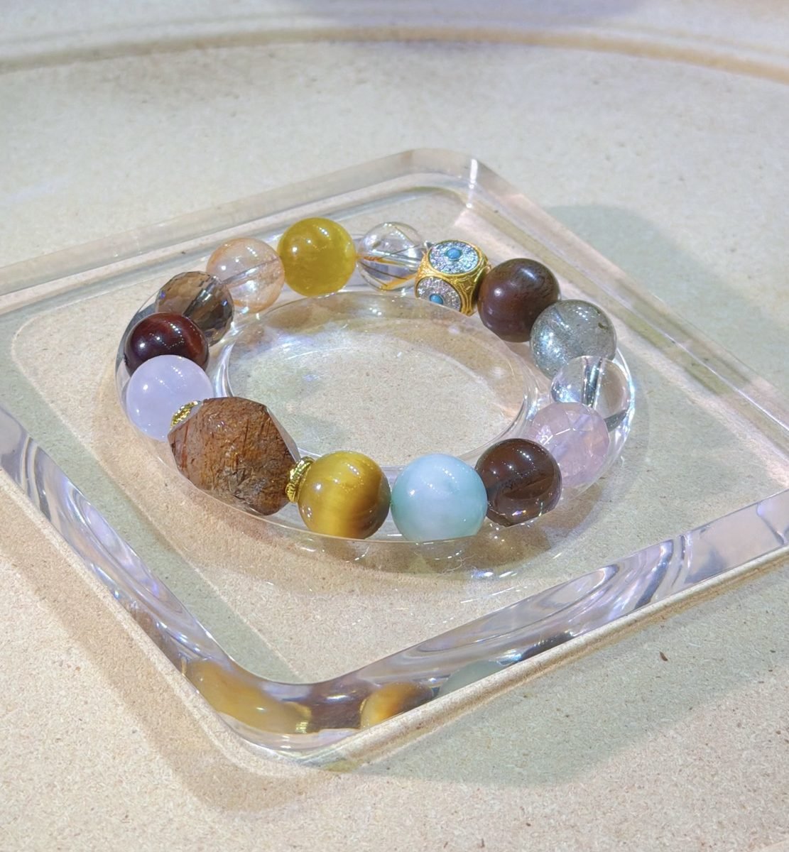 12mm Citrine Bracelet with Amethyst & Smoky Quartz