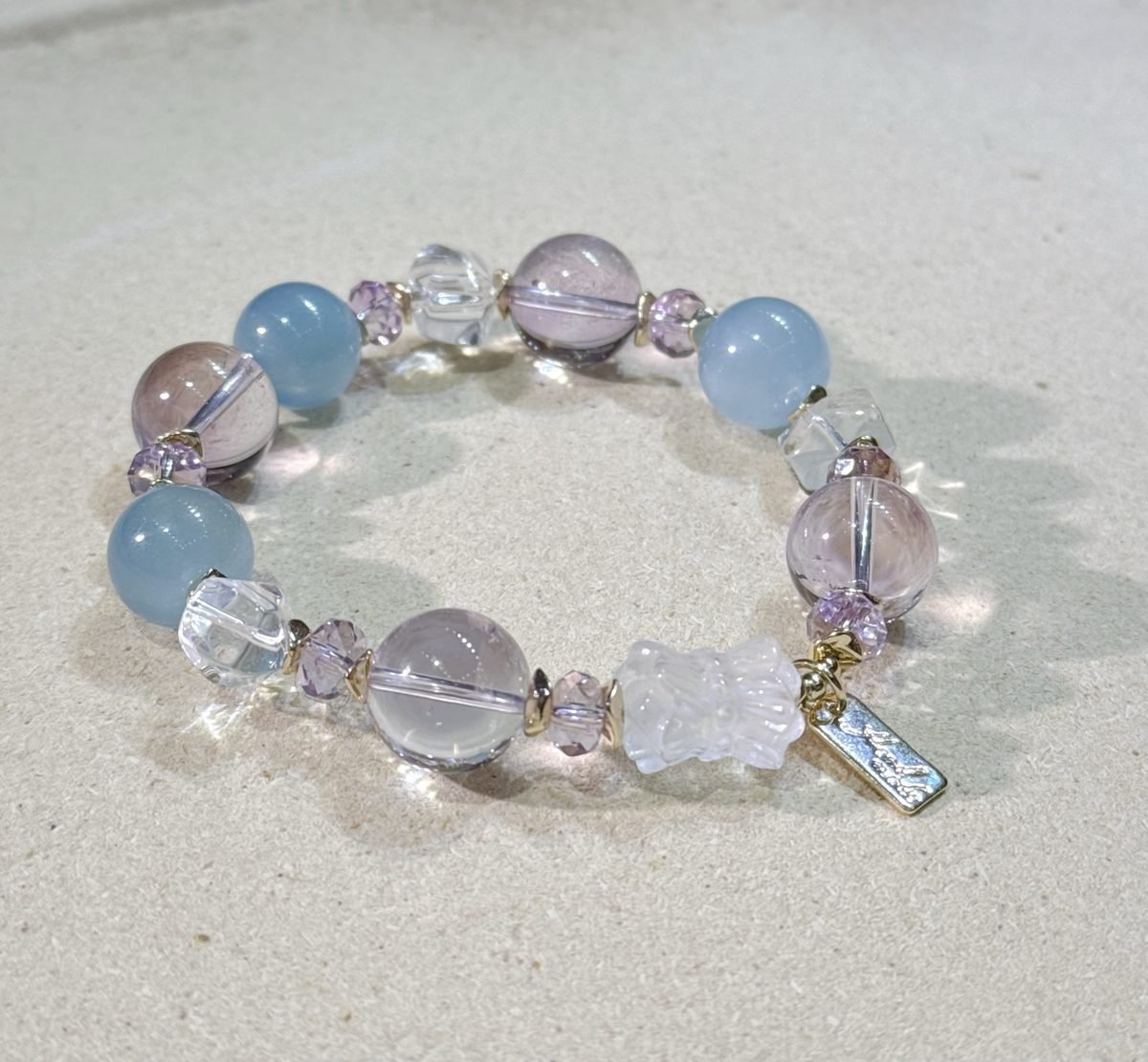 12mm Amethyst Bracelet with Aquamarine