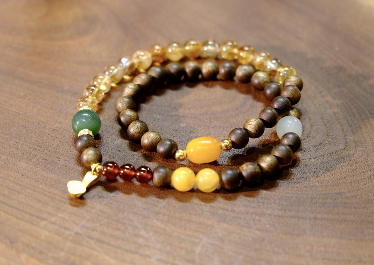 6mm Citrine Bracelet with Amber & Garnet