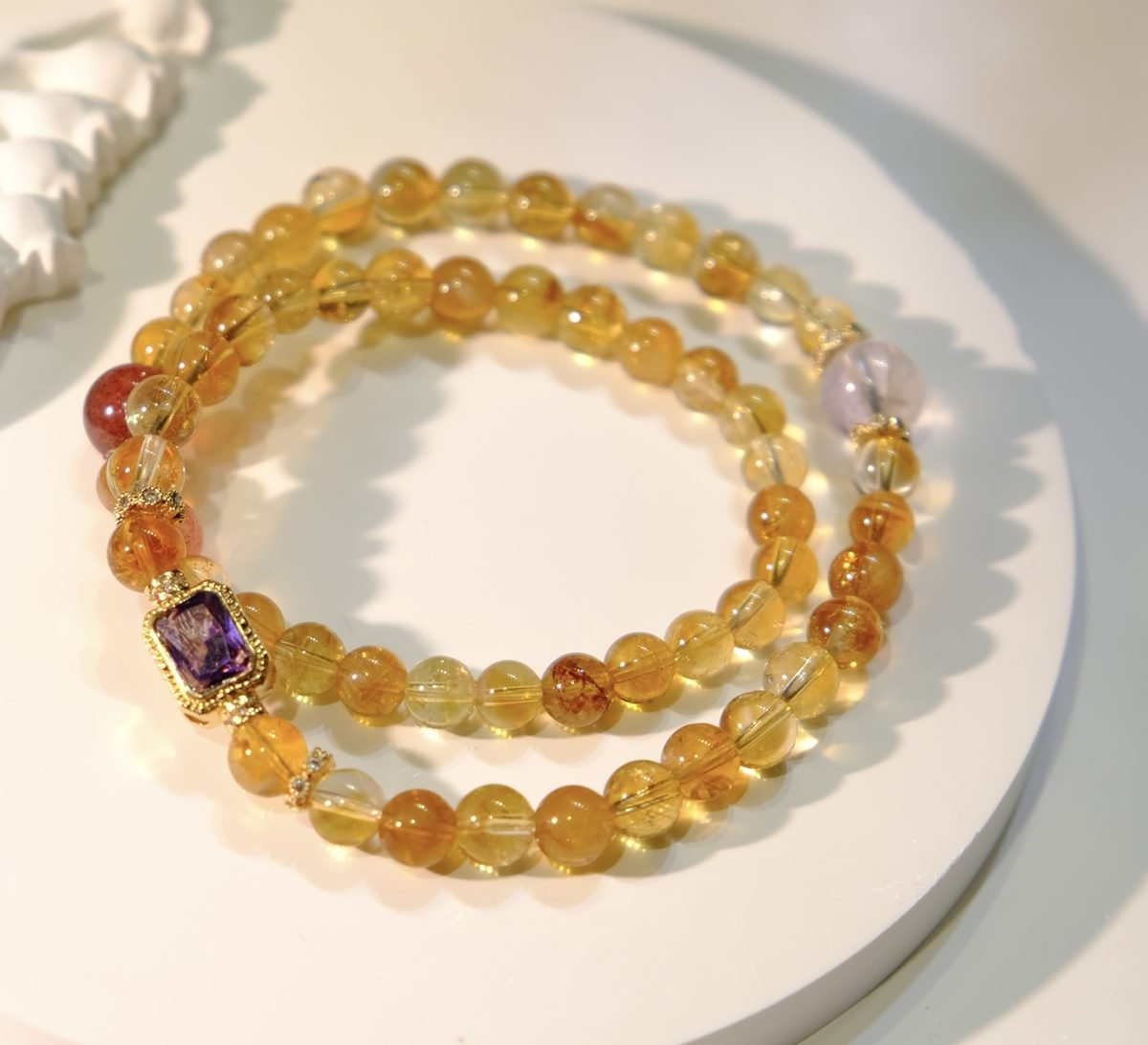 6mm Citrine Bracelet with Rose Quartz & Strawberry Quartz