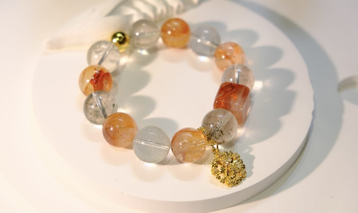 15mm Citrine Bracelet with Green Phantom Quartz