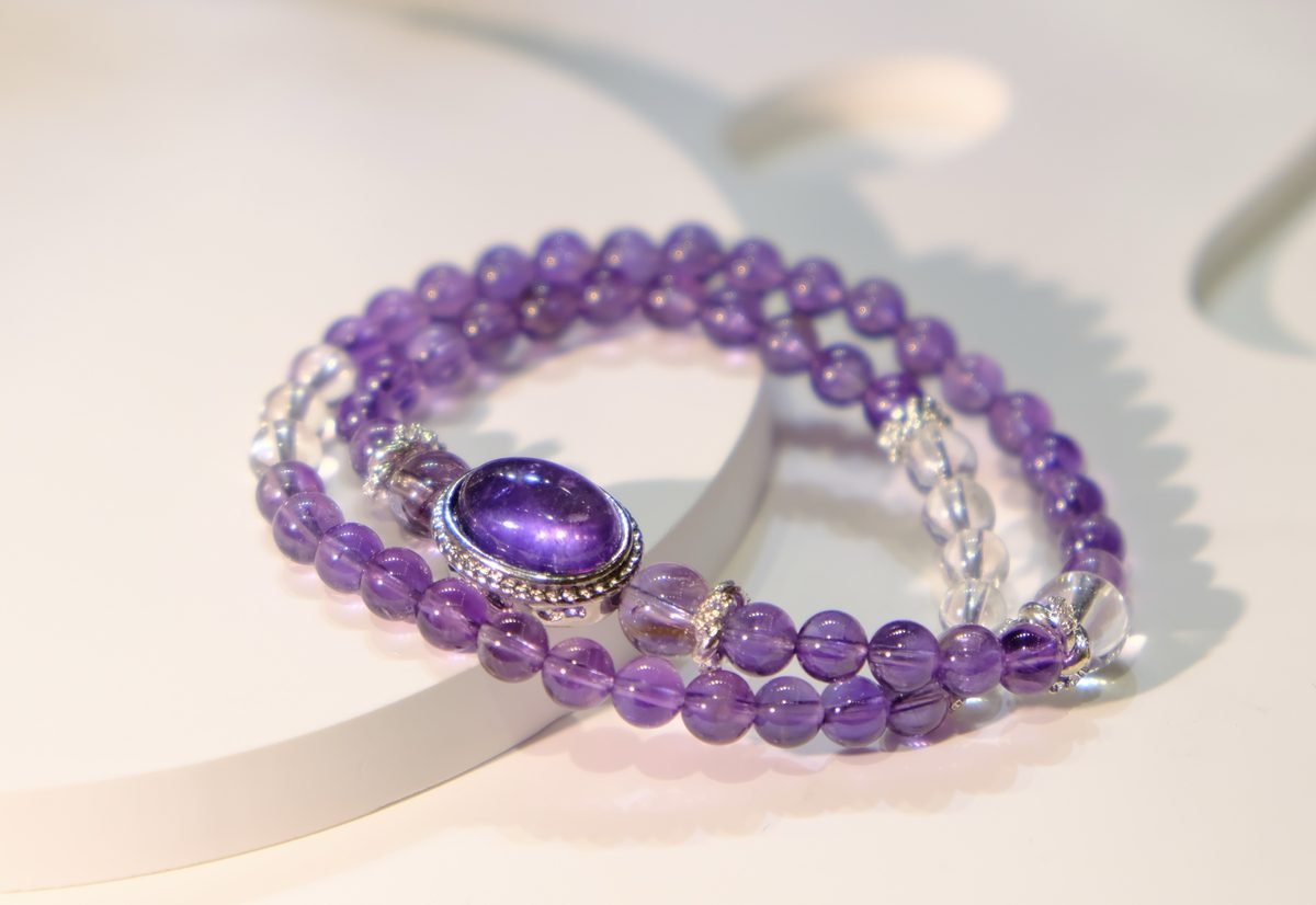 6mm Amethyst Bracelet with Clear Quartz — Ref. 00784