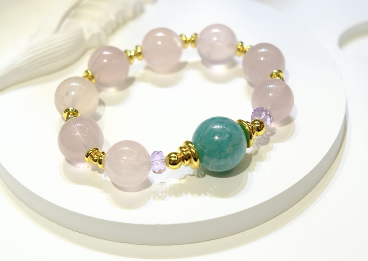 15-18mm Rose Quartz Bracelet with Amethyst & Amazonite