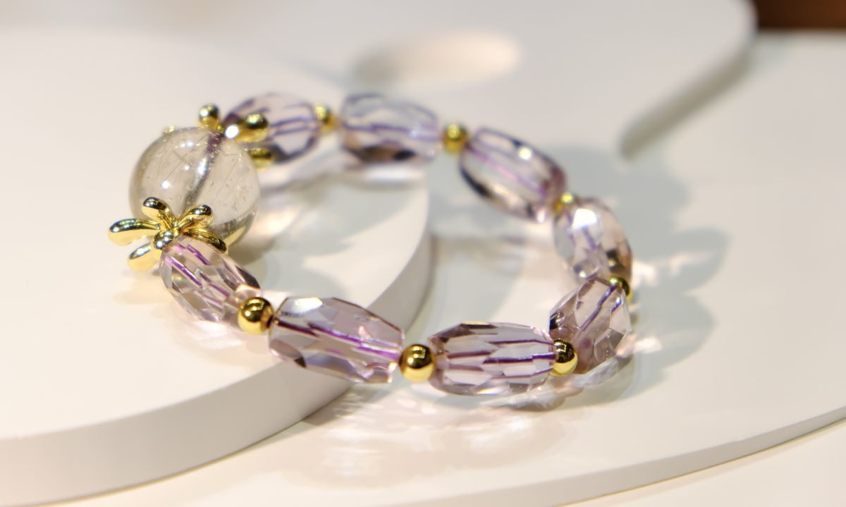 17.5mm Amethyst Faceted Bracelet with Rutilated Quartz - Image 2