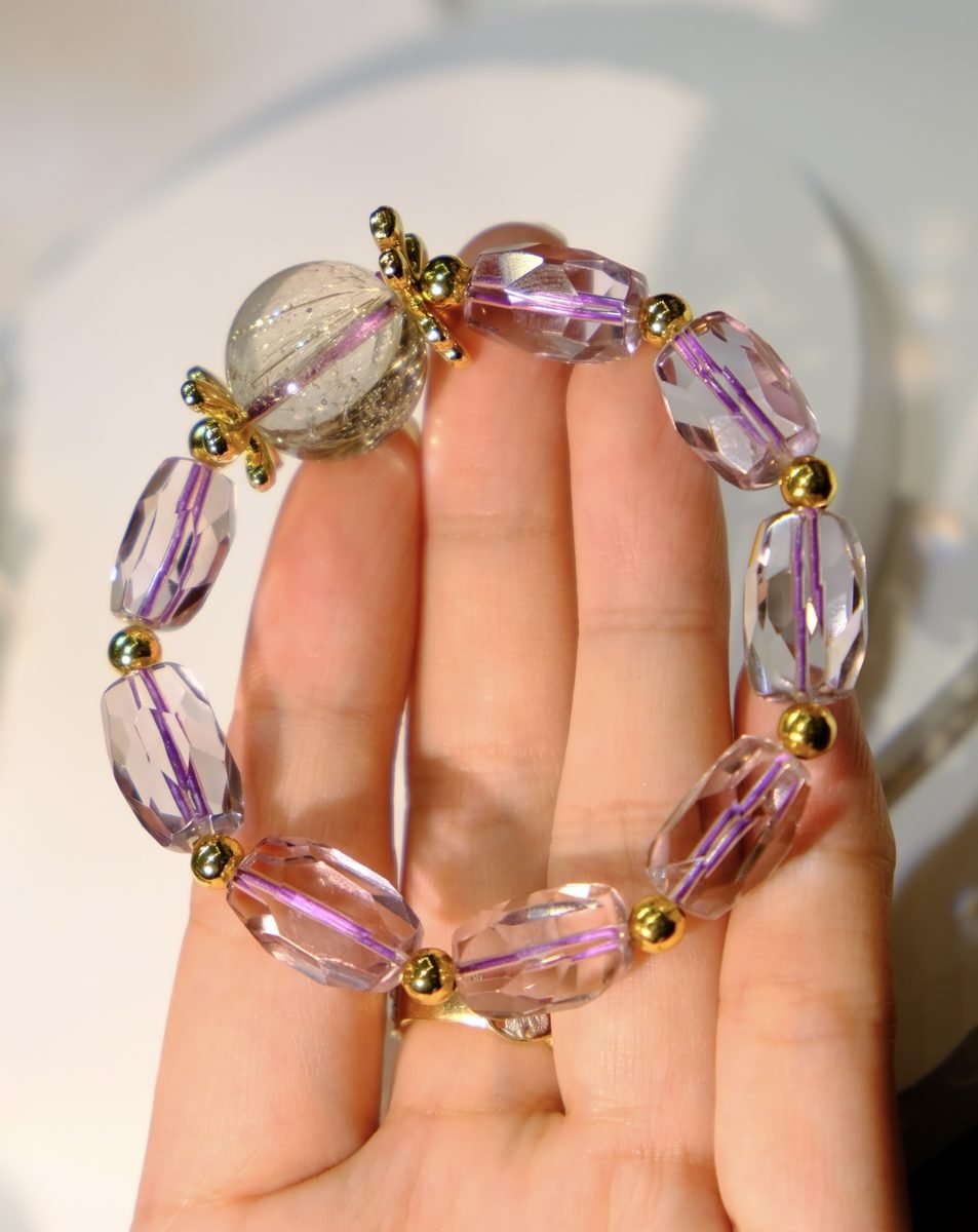 17.5mm Amethyst Faceted Bracelet with Rutilated Quartz - Image 3
