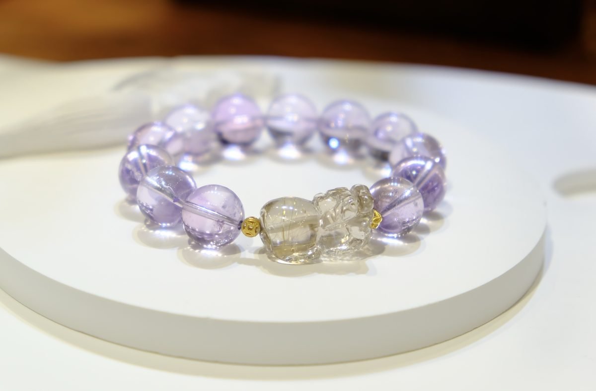 13mm Amethyst Bracelet with Rutilated Quartz