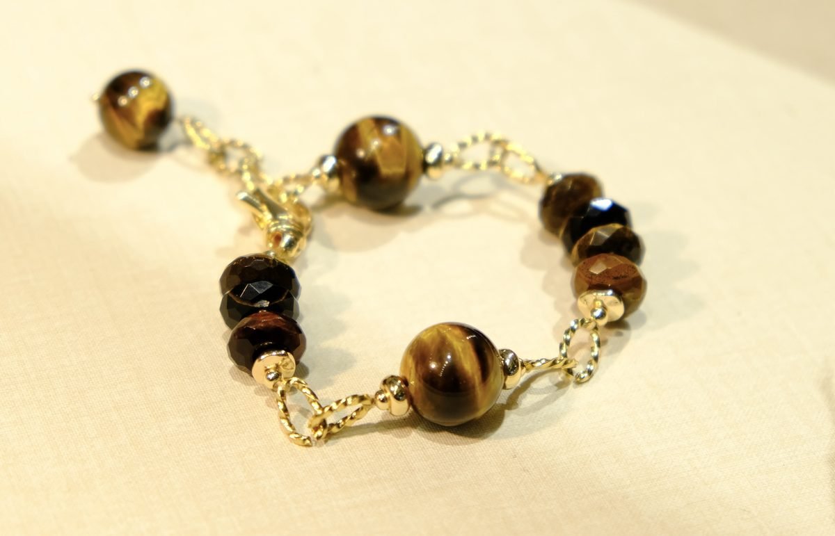 12-14mm Citrine Faceted Bracelet with Tiger Eye