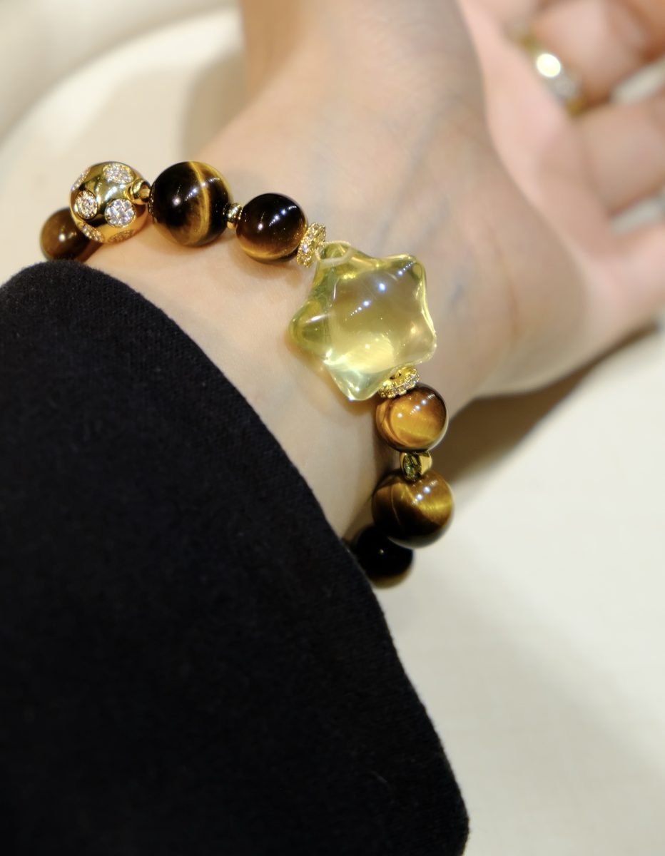 10-12mm Glass-Clear Citrine Bracelet with Tiger Eye - Image 4