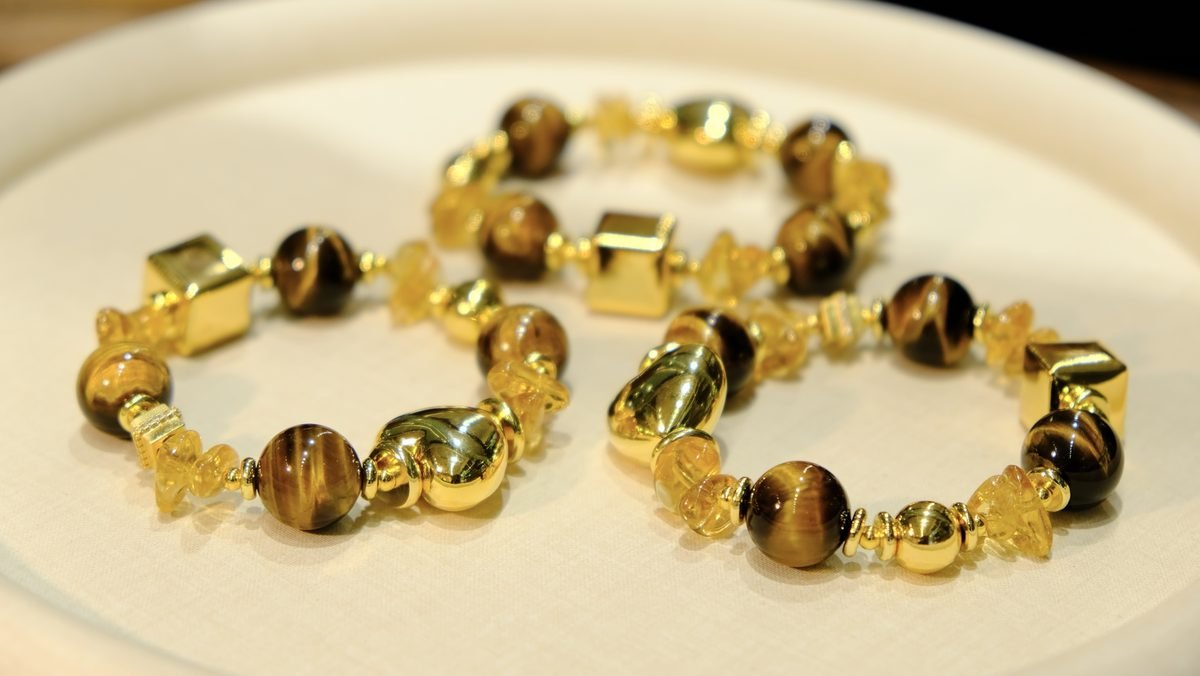 14mm Citrine Bracelet with Tiger Eye — Ref. 00805