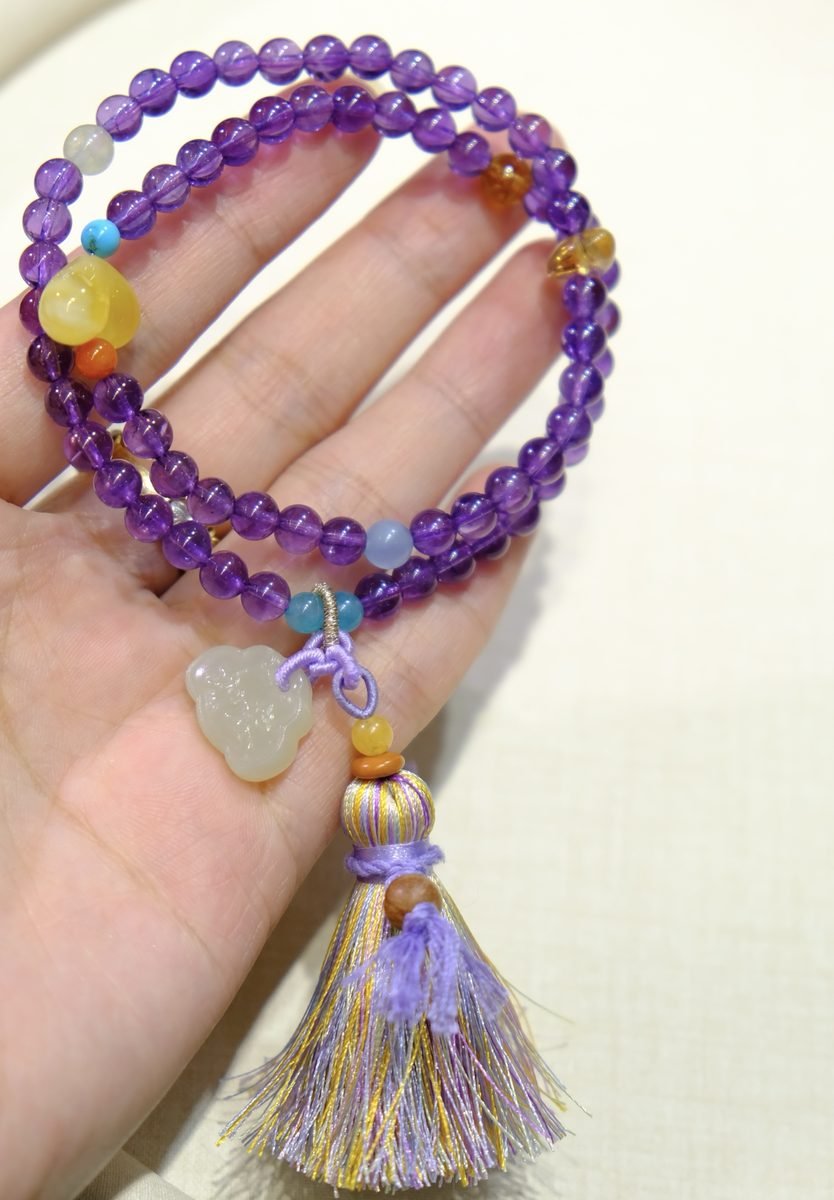 5mm Amethyst Bracelet with Amber & Jade - Image 2