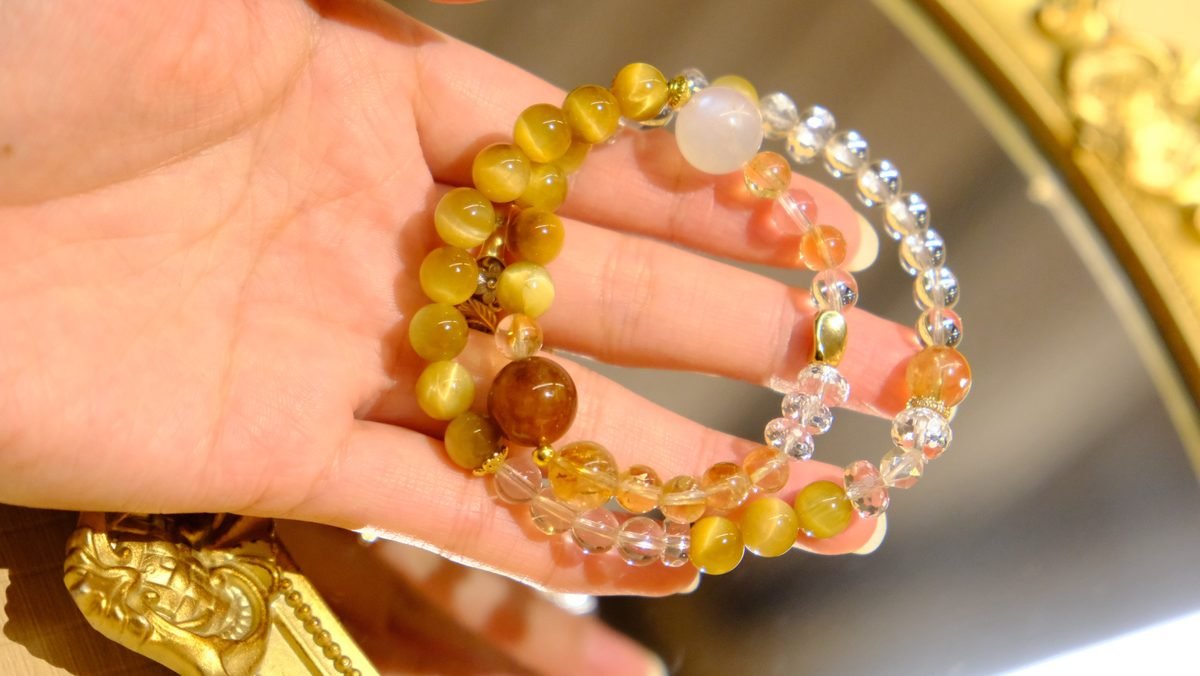 6mm Citrine Bracelet with Rainbow Moonstone & Clear Quartz