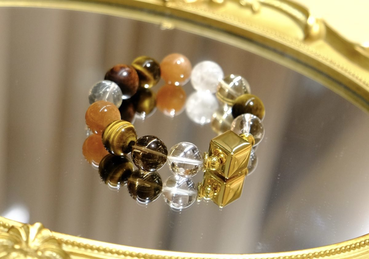 13mm Citrine Bracelet with Clear Quartz & Sunstone
