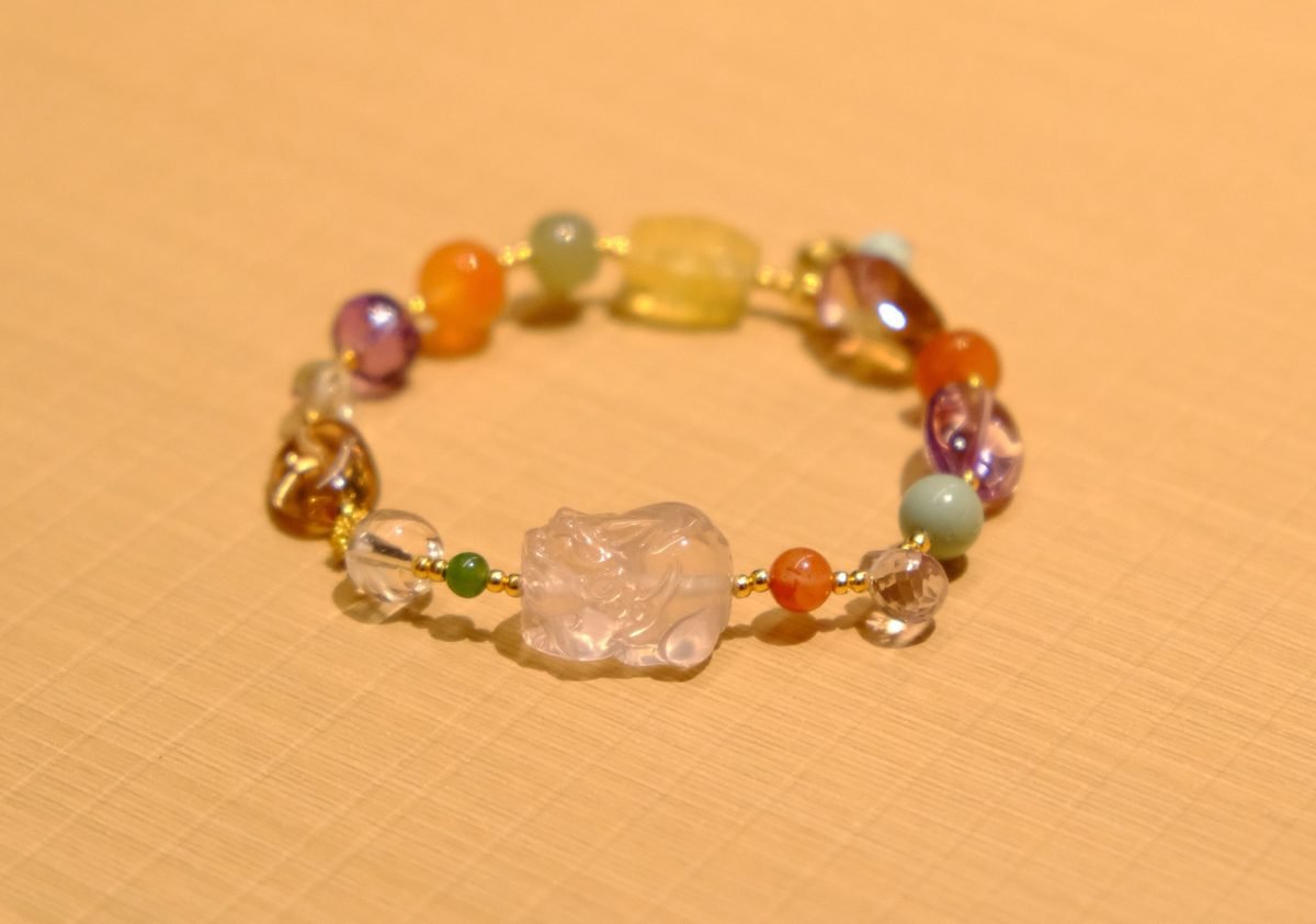 8-12mm 7 Chakra Balancing Bracelet with Rose Quartz & Amethyst