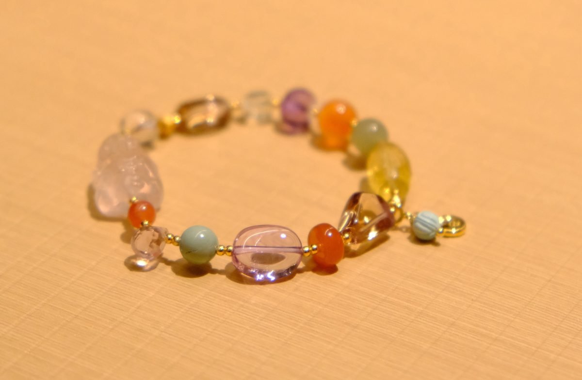 8-12mm 7 Chakra Balancing Bracelet with Rose Quartz & Amethyst - Image 2