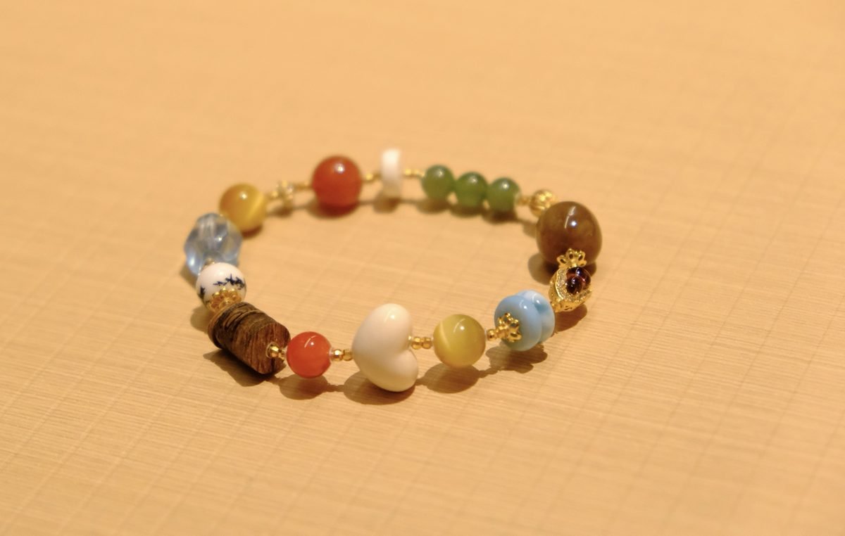 8-12mm 7 Chakra Balancing Bracelet with Larimar & Tourmaline
