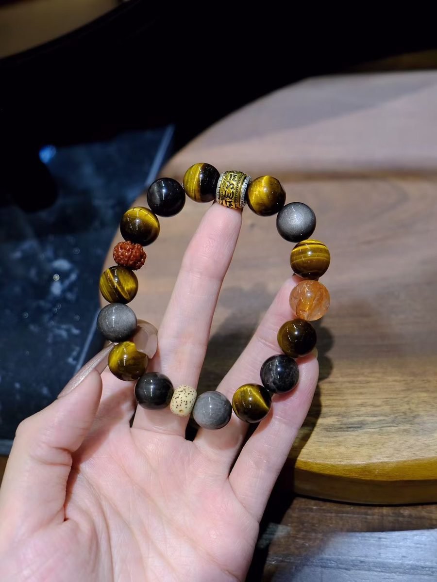 12mm Citrine Bracelet with Tiger Eye — Ref. 00932