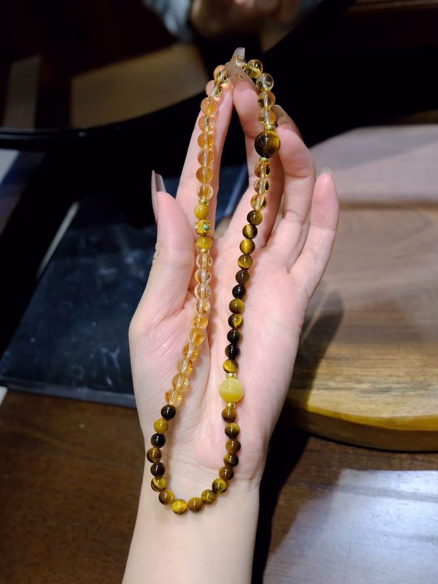 6mm Citrine Bracelet with Tiger Eye — Ref. 00933