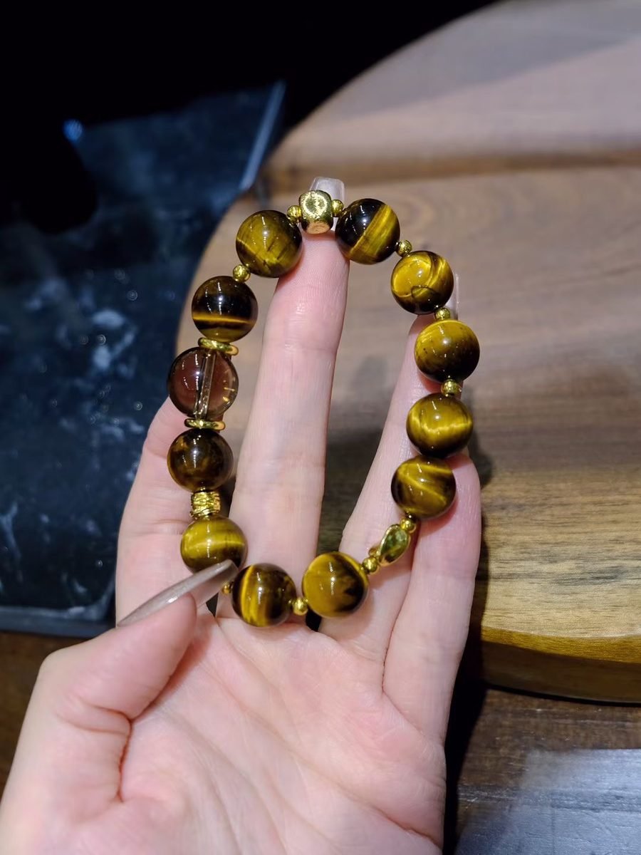 12mm Citrine Bracelet with Smoky Quartz & Tiger Eye — Ref. 00934