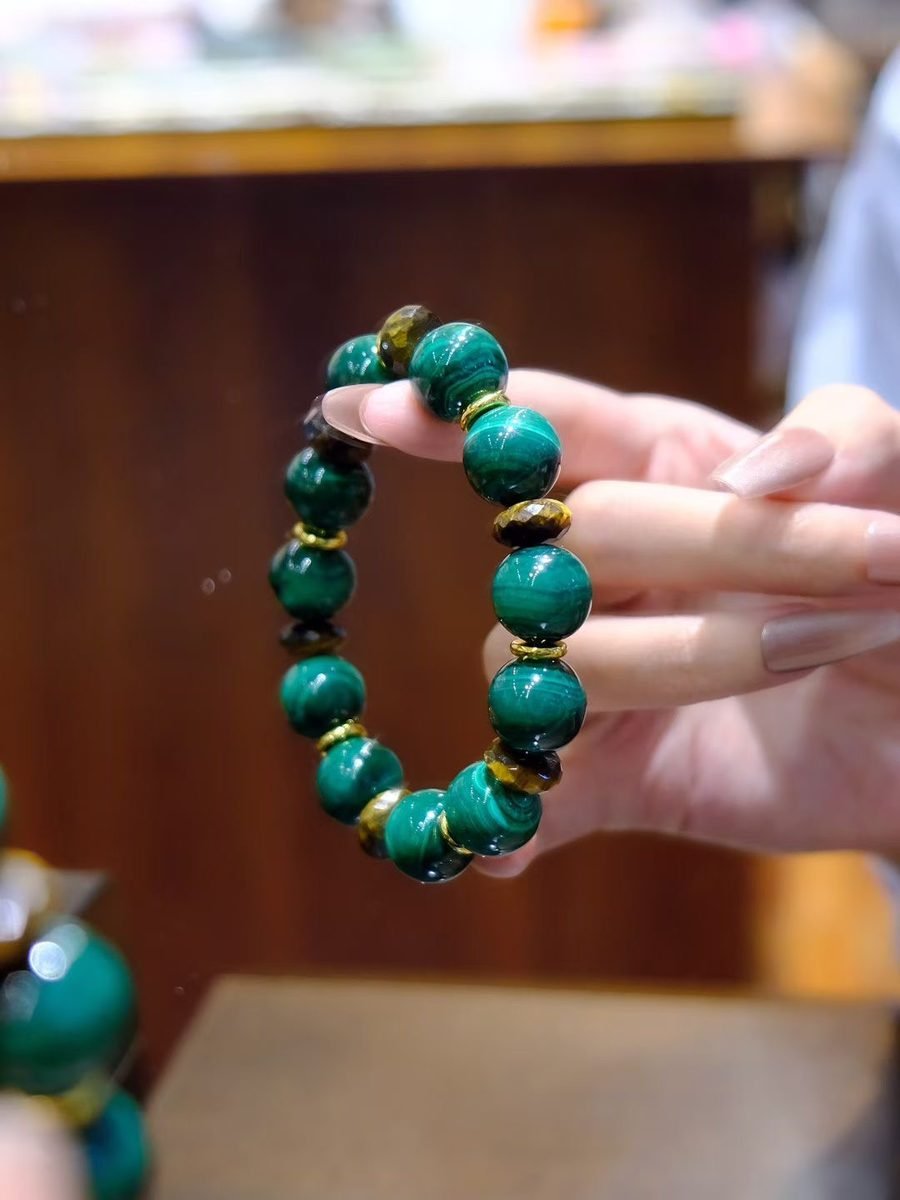 11mm Citrine Bracelet with Malachite & Tiger Eye