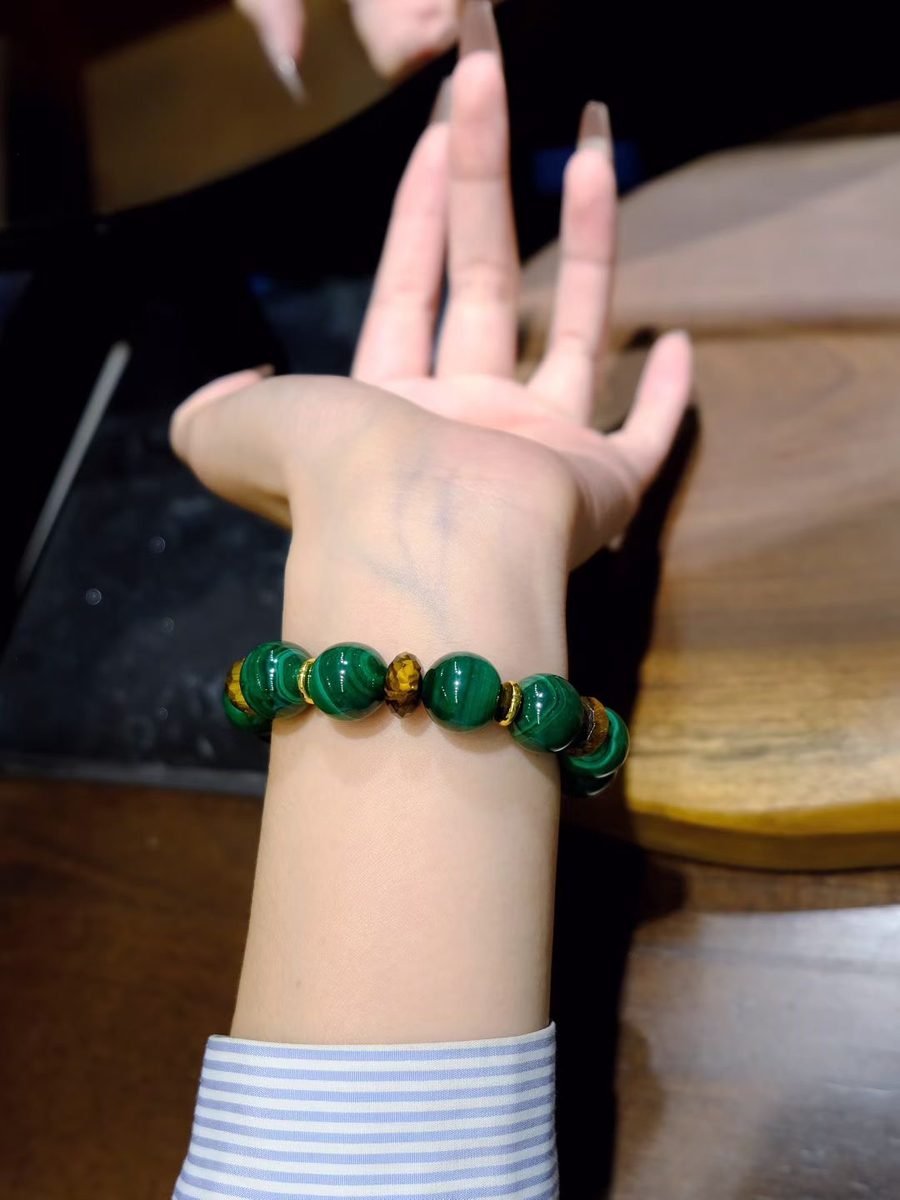 11mm Citrine Bracelet with Malachite & Tiger Eye - Image 4