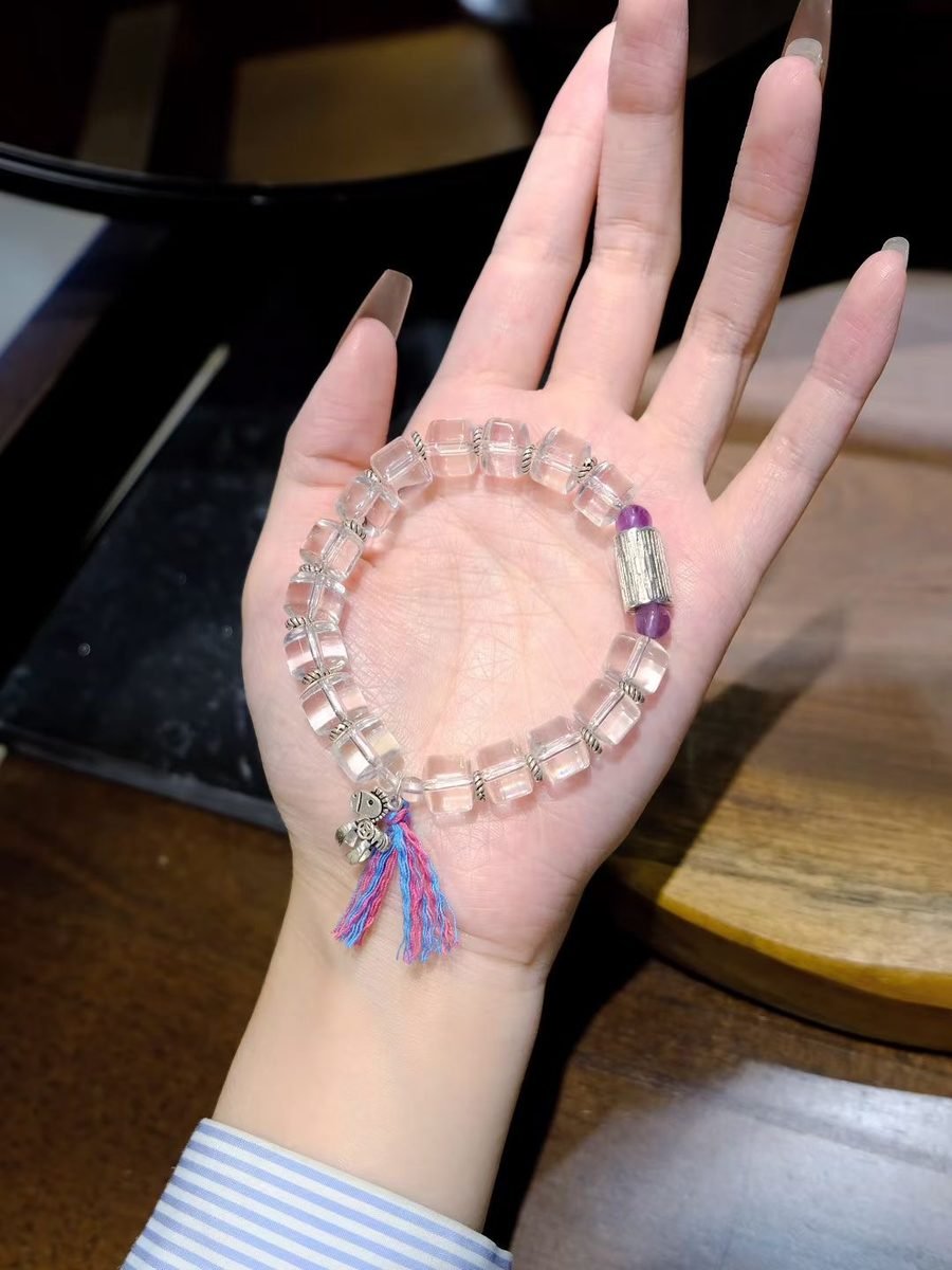 6mm Amethyst Bracelet with Clear Quartz — Ref. 00961