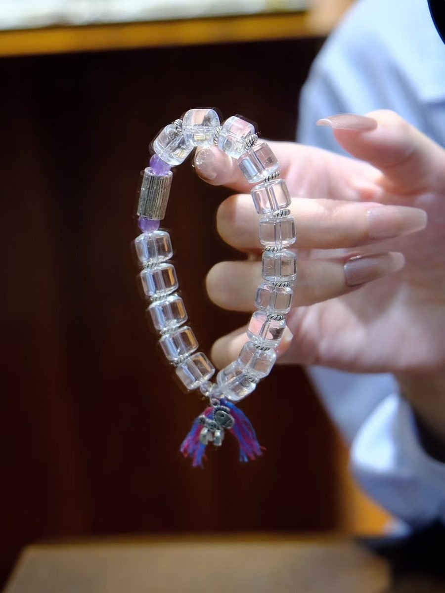 6mm Amethyst Bracelet with Clear Quartz — Ref. 00961 - Image 2