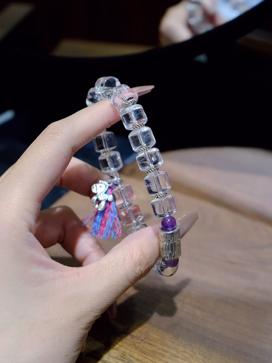 6mm Amethyst Bracelet with Clear Quartz — Ref. 00961 - Image 3