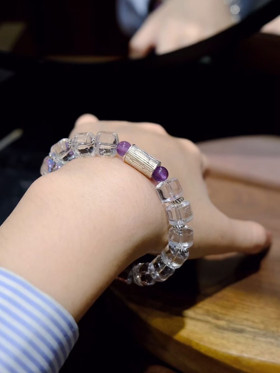 6mm Amethyst Bracelet with Clear Quartz — Ref. 00961 - Image 4