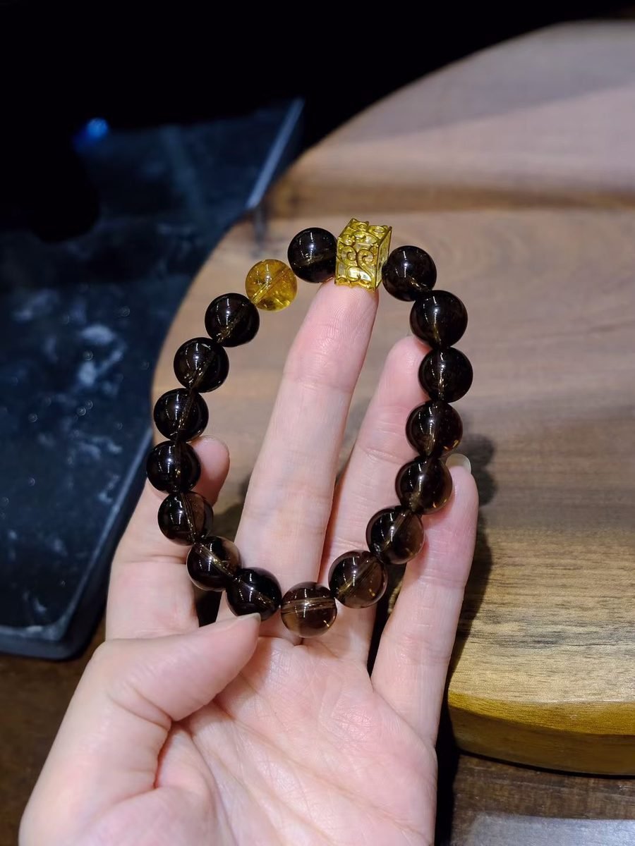 10-11mm Citrine Bracelet with Smoky Quartz