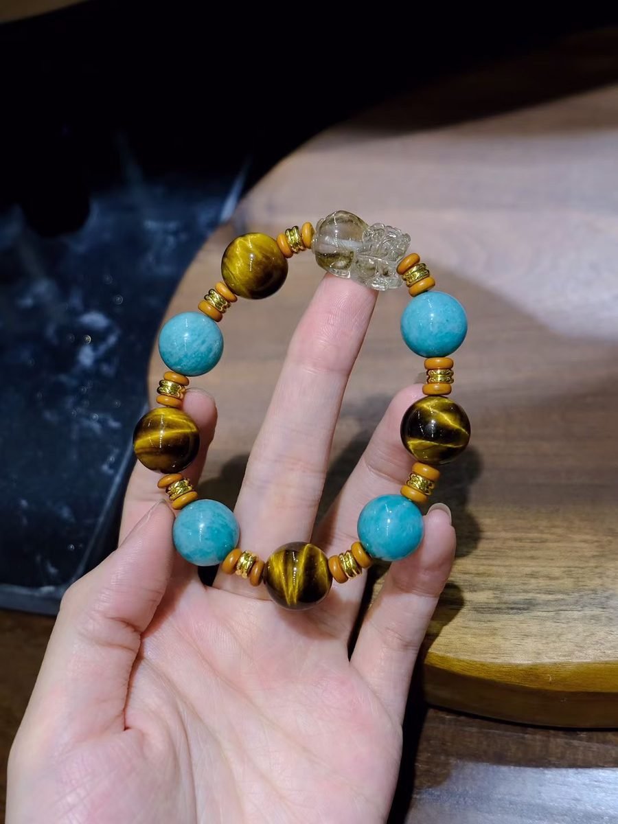 Citrine Bracelet with Rutilated Quartz & Amazonite