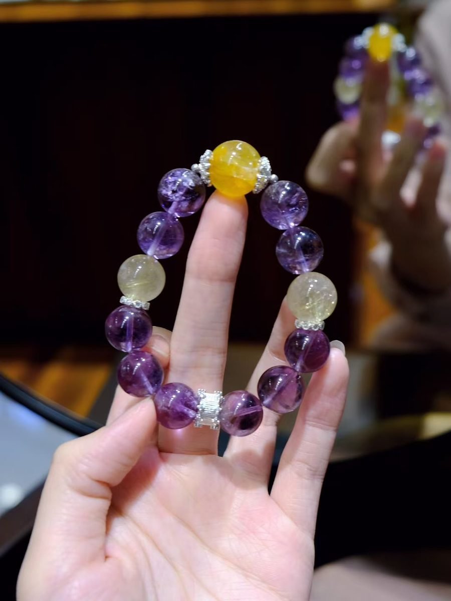 Citrine Bracelet with Amethyst & Rutilated Quartz