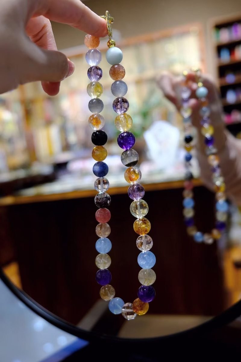 11-12mm 7 Chakra Balancing Necklace with Citrine & Green Phantom Quartz - Image 2