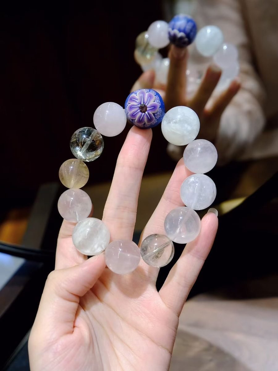 15-19mm 7 Chakra Balancing Bracelet with Rose Quartz & Fluorite