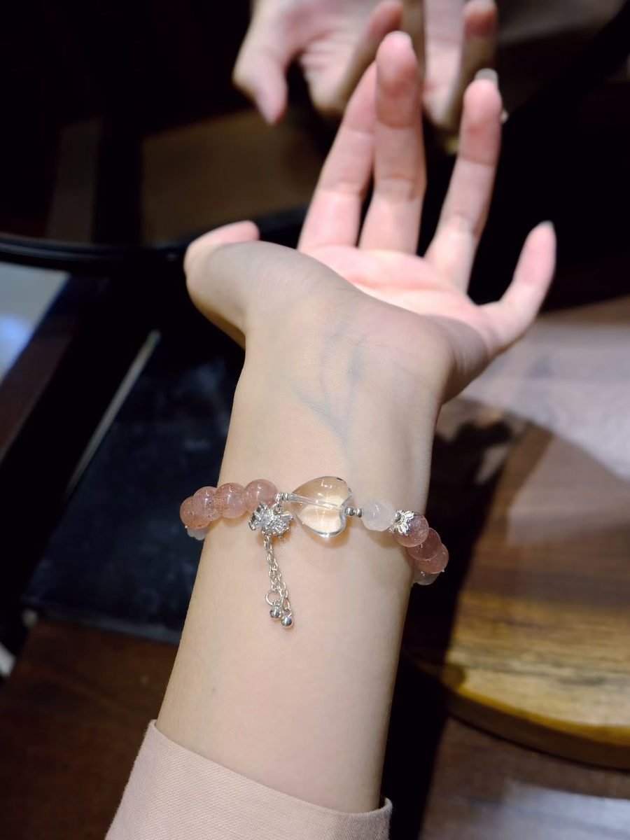 7mm Rose Quartz Bracelet with Clear Quartz & Strawberry Quartz - Image 3