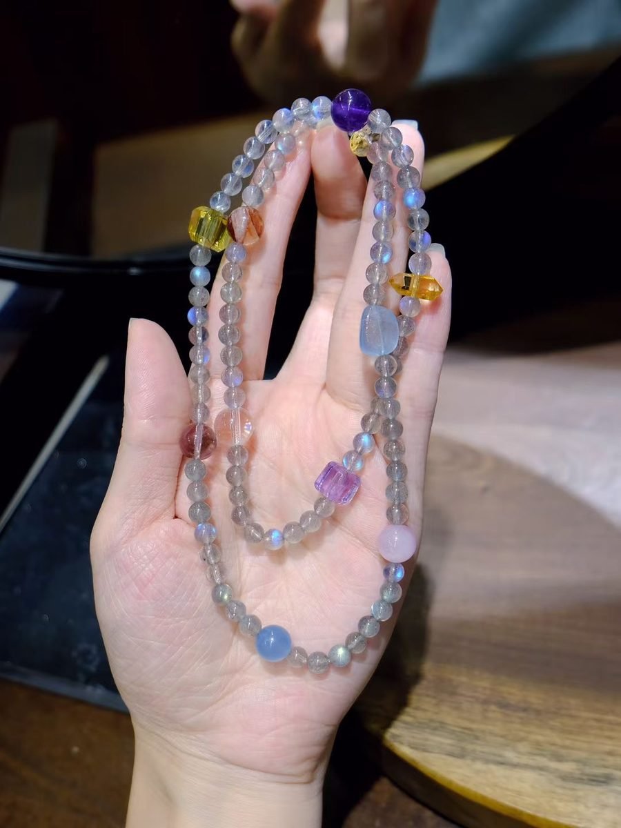 7 Chakra Balancing Bracelet with Rainbow Moonstone & Amethyst — Ref. 00992 - Image 2