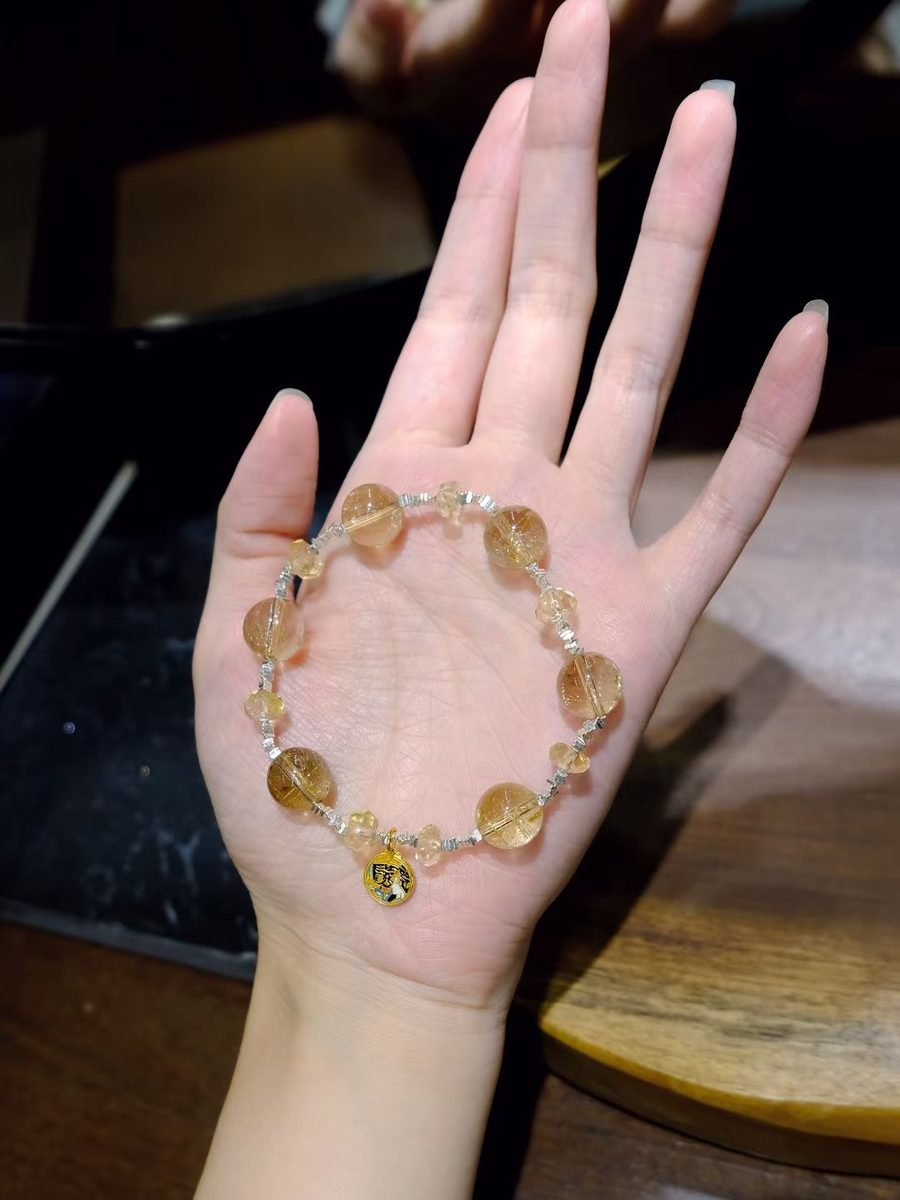 Citrine Faceted Bracelet with Rutilated Quartz