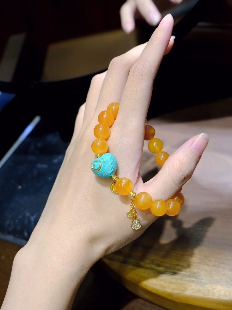 Rainbow Moonstone Bracelet with Amber - Image 3