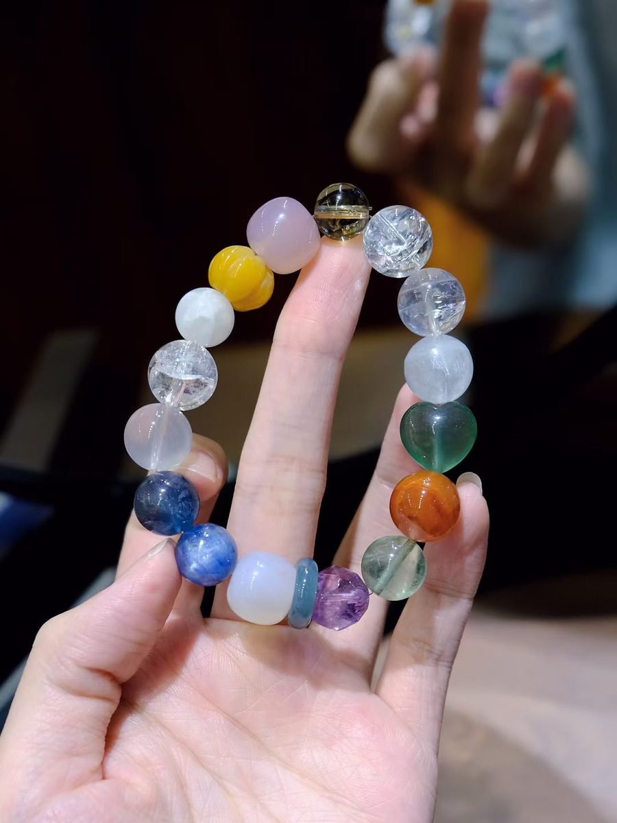 10-13mm 7 Chakra Balancing Faceted Bracelet with Red Agate & Fluorite