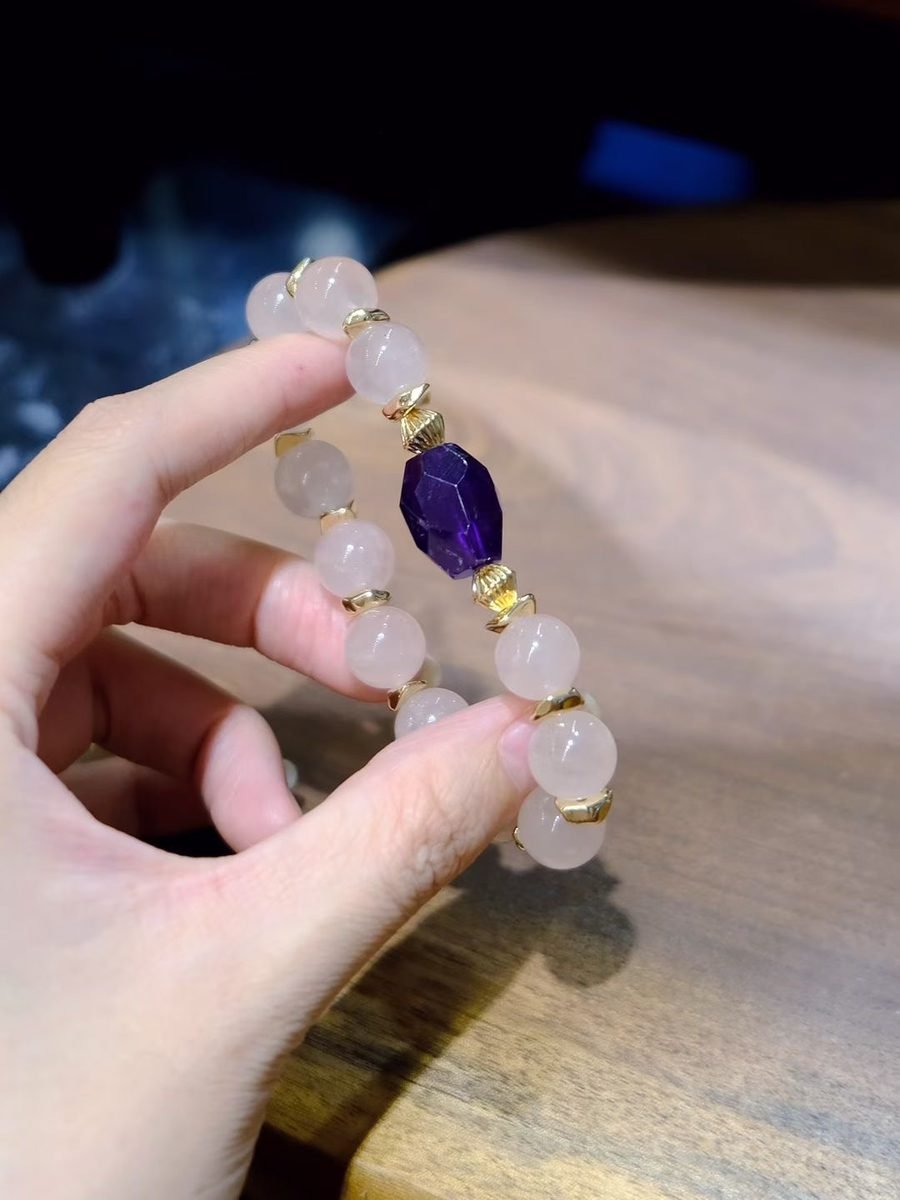 12mm Amethyst Baroque Bracelet with Rose Quartz - Image 2
