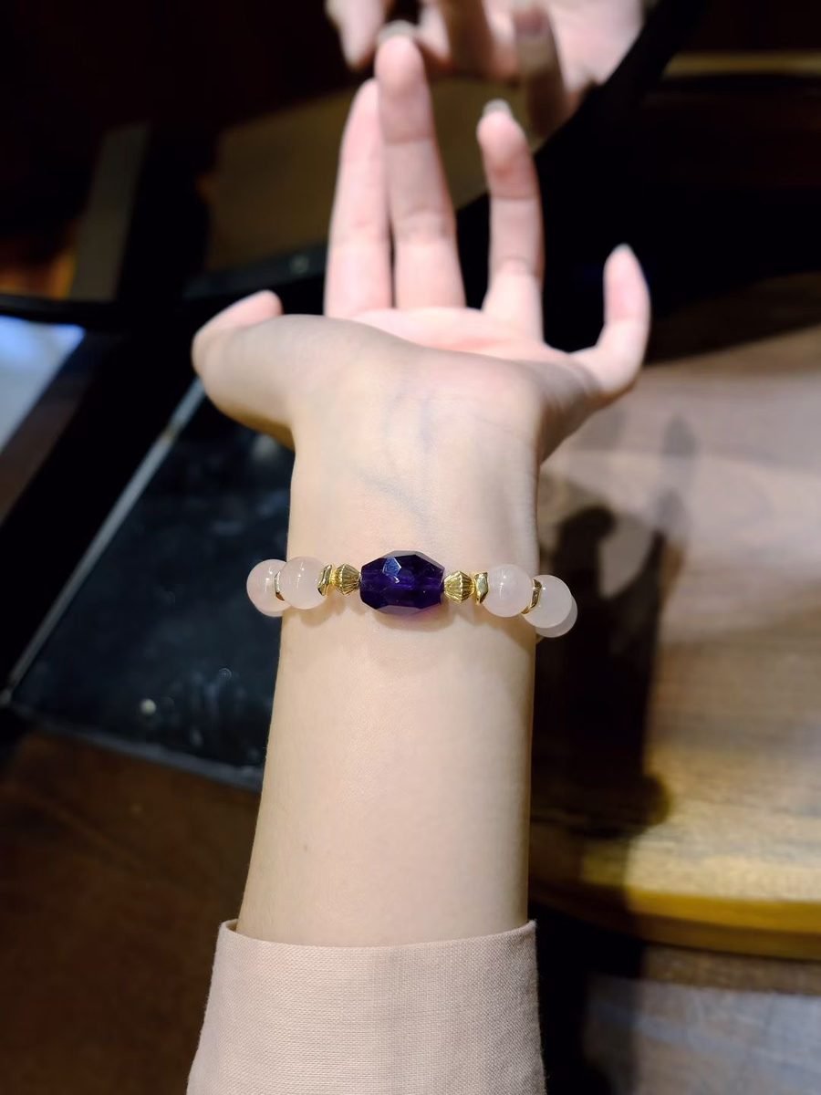 12mm Amethyst Baroque Bracelet with Rose Quartz - Image 3