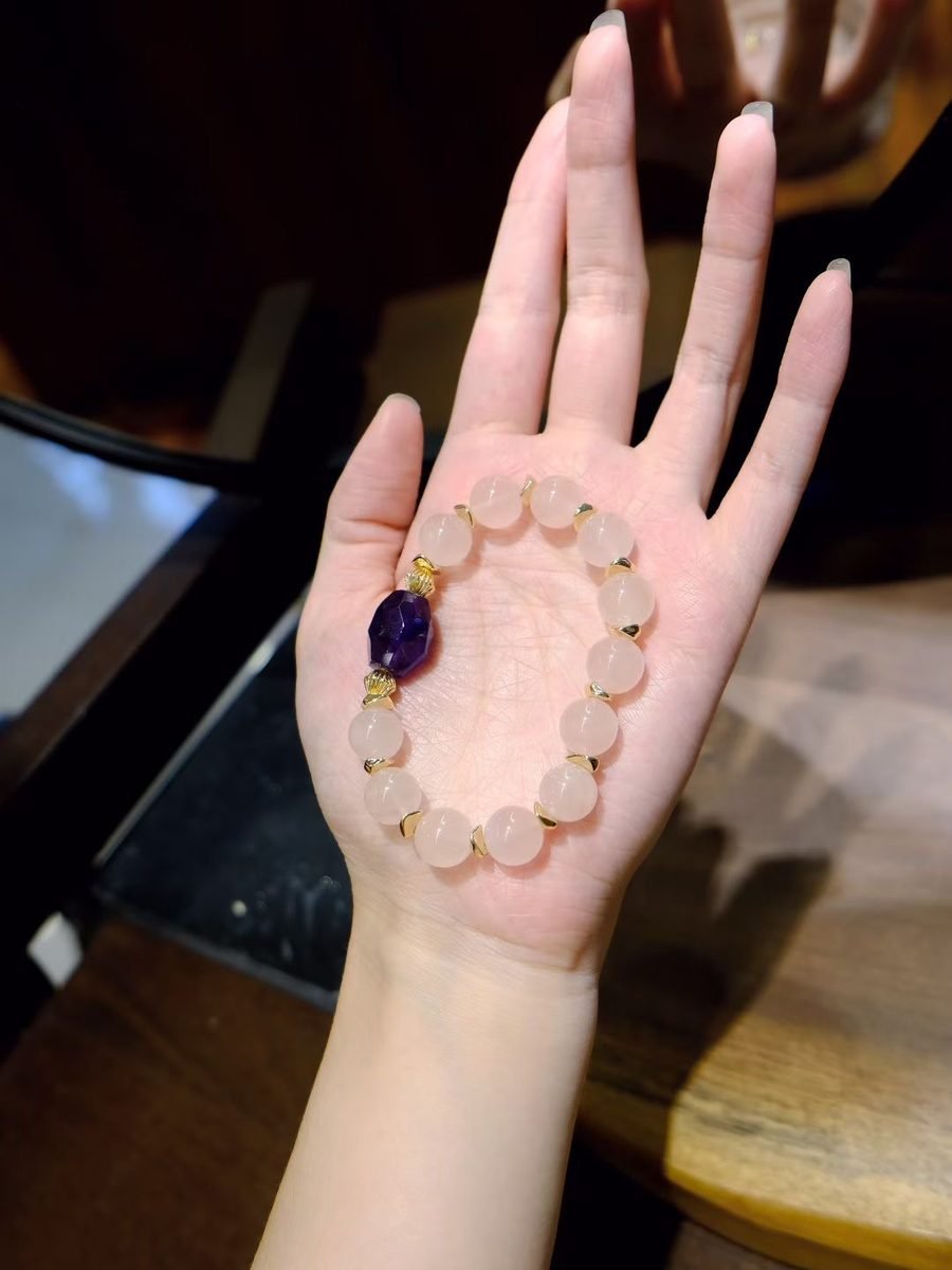 12mm Amethyst Baroque Bracelet with Rose Quartz - Image 4