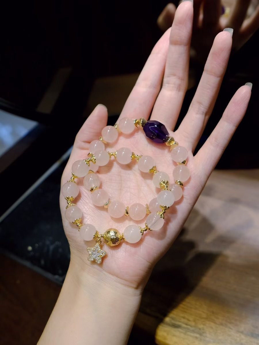 12mm Amethyst Baroque Bracelet with Rose Quartz - Image 6